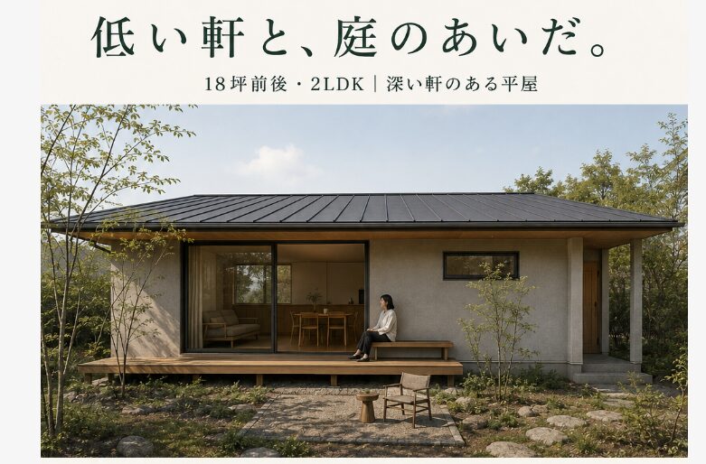 GPT-6 Astraで試作した深い軒と庭のある平屋外観