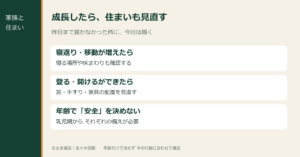 0歳も3歳も成長に合わせて住まいの安全対策を見直す図解
