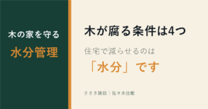 木が腐る4条件と木造住宅の水分管理を解説する見出し画像