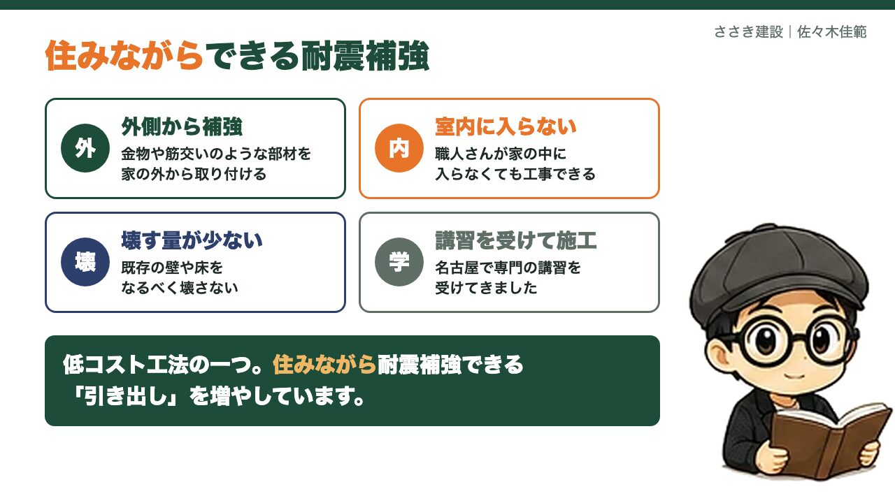 住みながらできる耐震補強のポイント(外側から補強・室内に入らない)