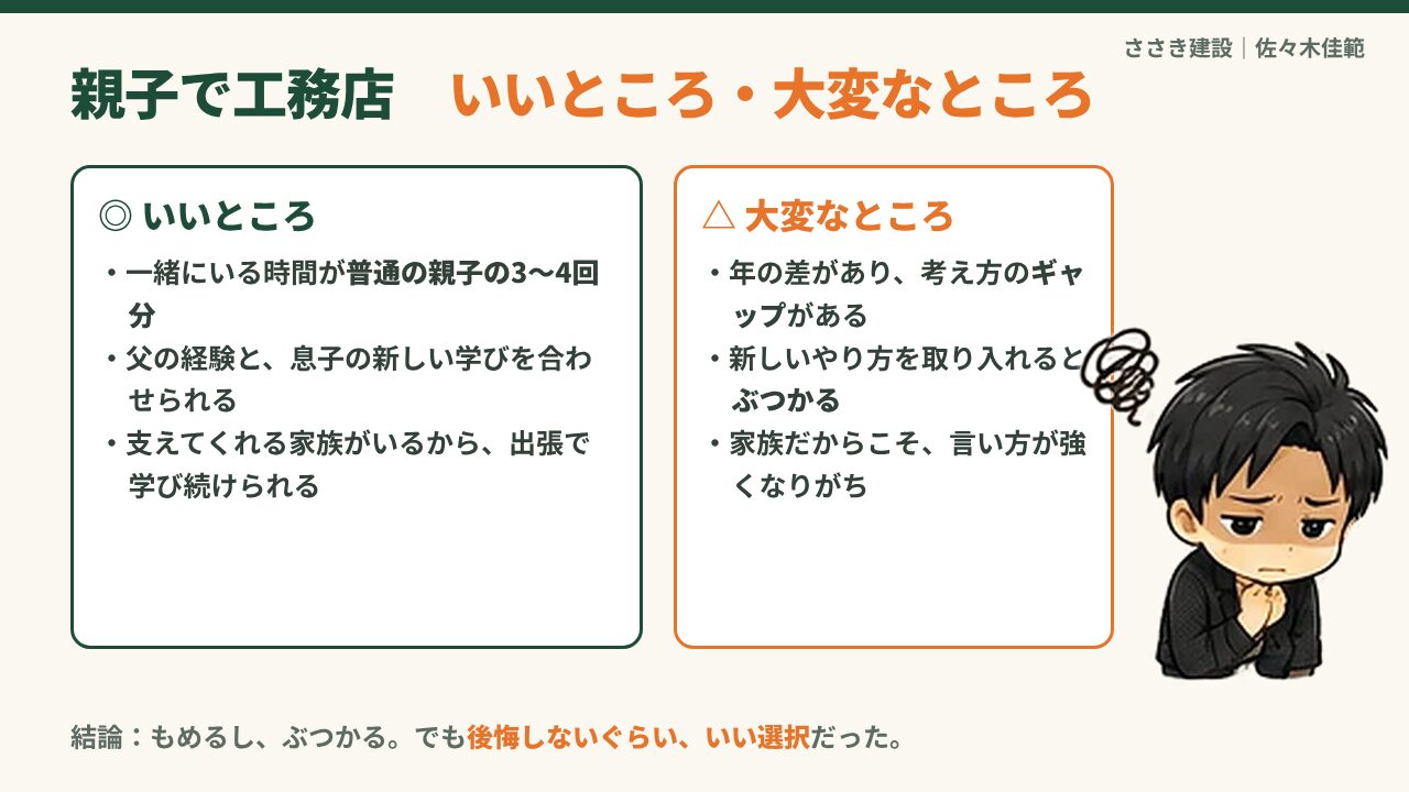 親子で工務店をやるいいところと大変なところ